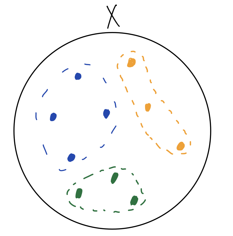Image of a circle labelled "X" with some points inside it